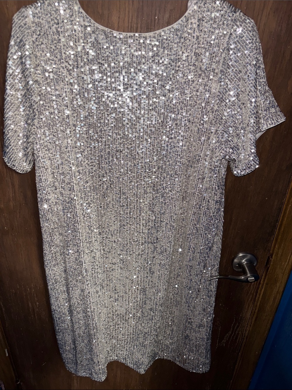 Vince Camuto Silver Sequin V-Neck Mini Dress - Picture 9 of 16